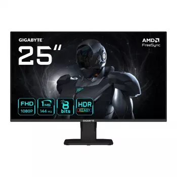 25-tolline FHD mängurimonitor GIGABYTE GS25F14 — 1920×1080, 144 Hz, 1 ms, 300 cd/m², DisplayHDR10, HDMI 2.0, DisplayPort 1.2, VESA