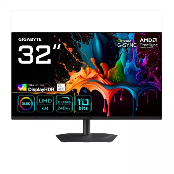 32-tolline GIGABYTE MO32U2 QD-OLED 4K UHD mängurimonitor — 3840×2160, 240 Hz, 0,03 ms, 250 cd/m², HDMI 2.1, DisplayPort 1.4