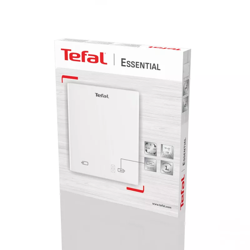 Elektrooniline köögikaal Tefal Essential BC5504V0 — 5 kg kandevõime, 1 g täpsus, LCD-ekraan, valge