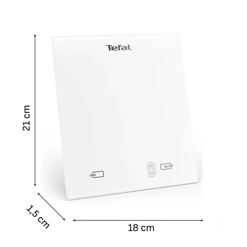 Elektrooniline köögikaal Tefal Essential BC5504V0 — 5 kg kandevõime, 1 g täpsus, LCD-ekraan, valge