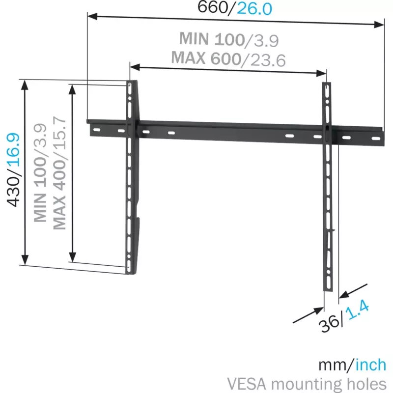 Vogel'i seinakinnitus MNT 300 lameekraanidele kuni 2,03 m (80 tolli), 100 kg kandevõime, VESA 100x100–600x400, must