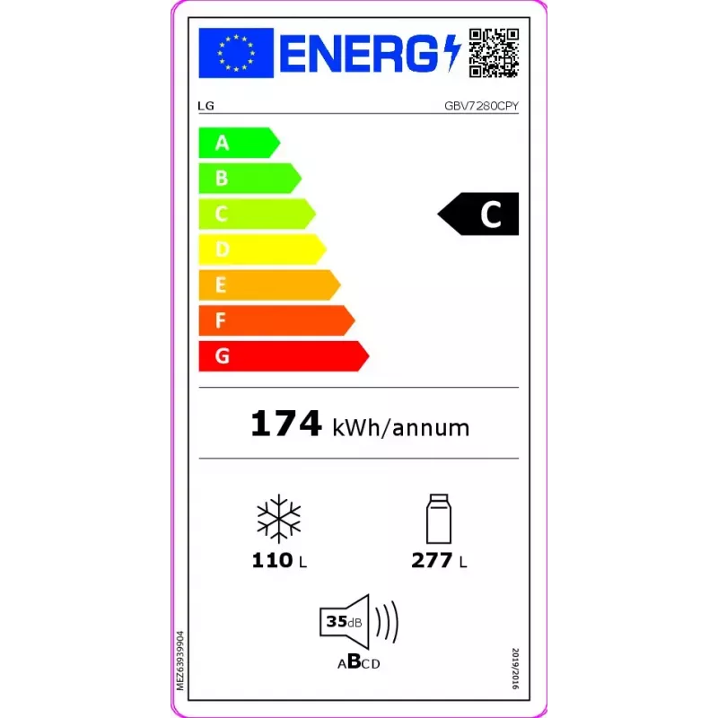 LG GBV7280CPY.APYQEUR külmik-sügavkülmik Eraldiseisev 387 L Roostevaba teras