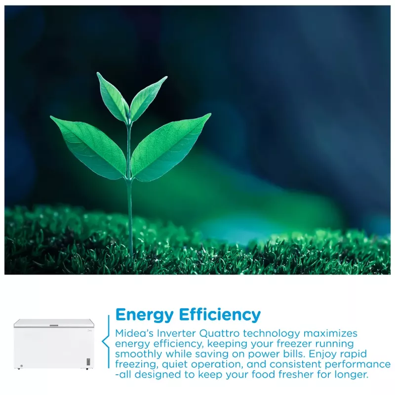Chest freezer Midea MDRC564FZE01 — freestanding, 418 L net capacity, Valge