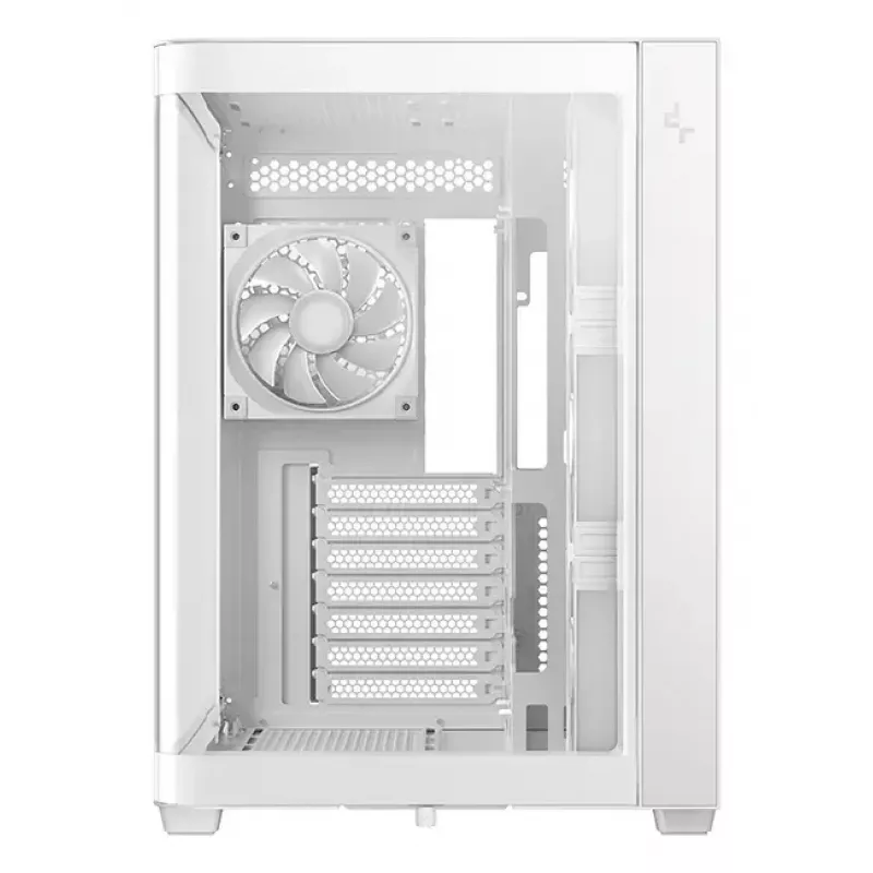 PC korpuse korpus DeepCool CG530U 4F valge — tagumine toiteplokk, toetab 3x120mm külje- + 1x120mm tagumist ventilaatorit, 120/140mm ventilaatorikinnitused, 2,5-tollised ja 3,5-tollised kõvakettad
