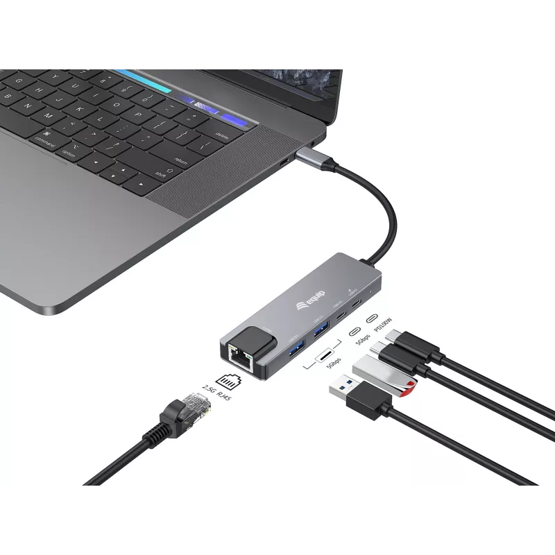 Equip 5 in 1 multifunktsionaalne adapter, 2.5GbE, USB-A x 2, USB-C x 1, USB-C, 100W USB PD
