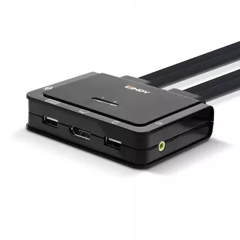 Lindy 2 pordiga DisplayPort 1.2, USB Type C, USB 2.0 ja helikaabli KVM-lüliti