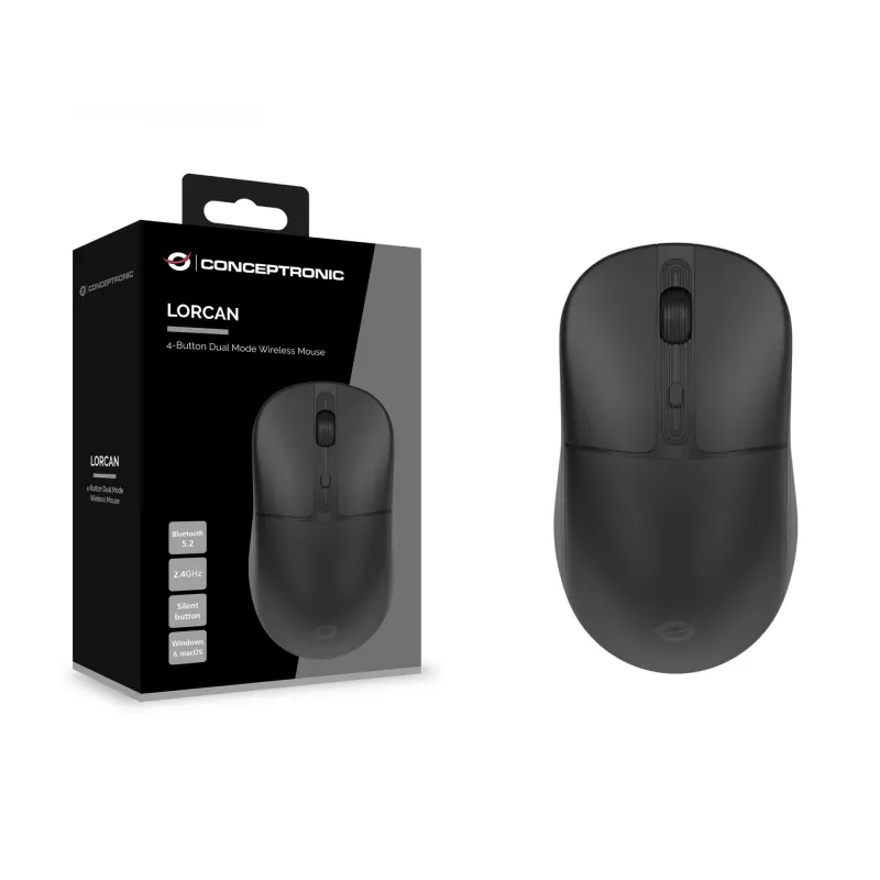 Conceptronic LORCAN04B 4-nupuga kaherežiimiline juhtmevaba hiir, Bluetooth 5.2, 2,4 GHz