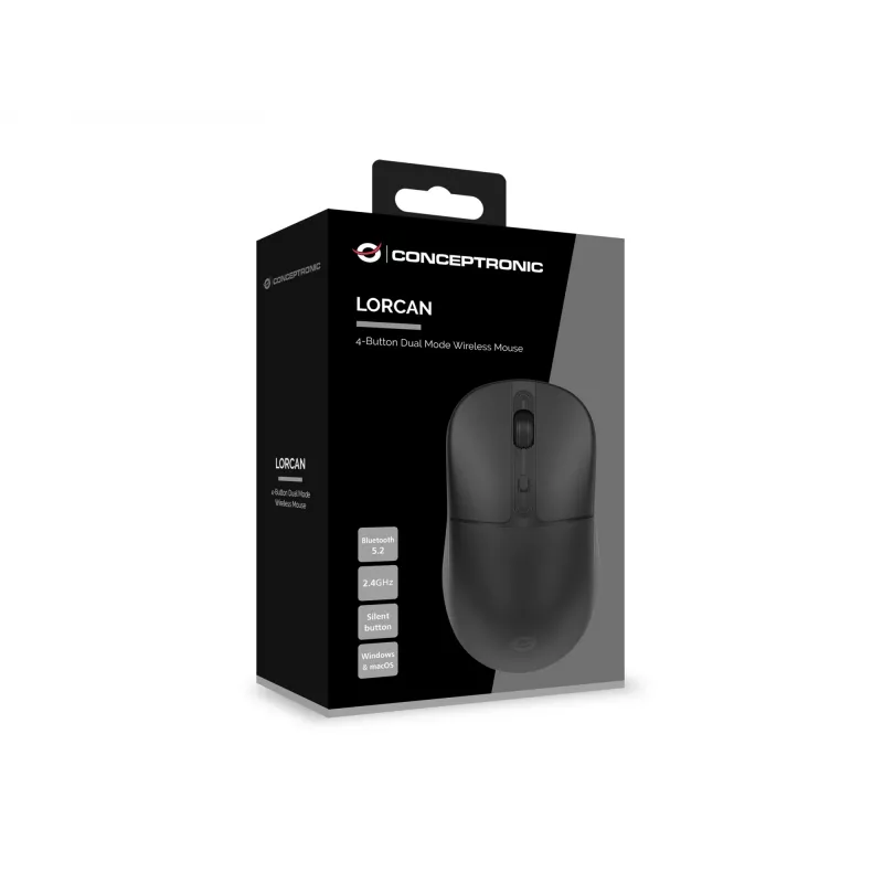 Conceptronic LORCAN04B 4-nupuga kaherežiimiline juhtmevaba hiir, Bluetooth 5.2, 2,4 GHz
