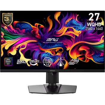 Arvutimonitor MSI MPG 271QRDE QD-OLED X50, 26,5 tolli (67,3 cm), 2560×1440, QD-OLED, 1 ms, 16:9, USB 2.0 jaotur, VESA, kõrguse reguleerimine, must