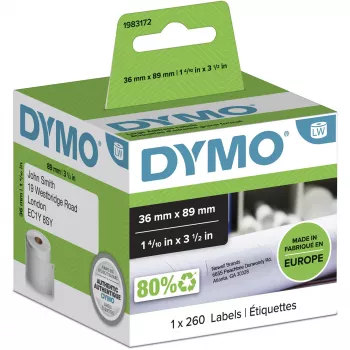 DYMO autentsed LabelWriter suured aadressisildid | 36 mm x 89 mm | Rull 260 tk | Must trükk valgele | LabelWriter sildiprinteritele