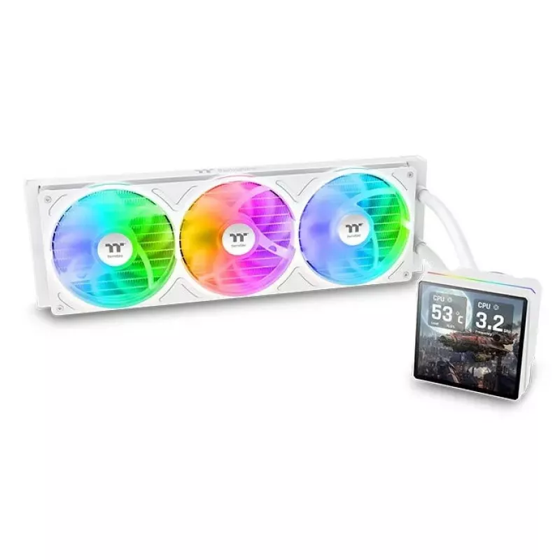 Kõik-ühes vedelikjahuti Thermaltake TH360 V3 Ultra ARGB — 3x 120 mm ventilaatorid, 500–2500 RPM, 12 V, valge