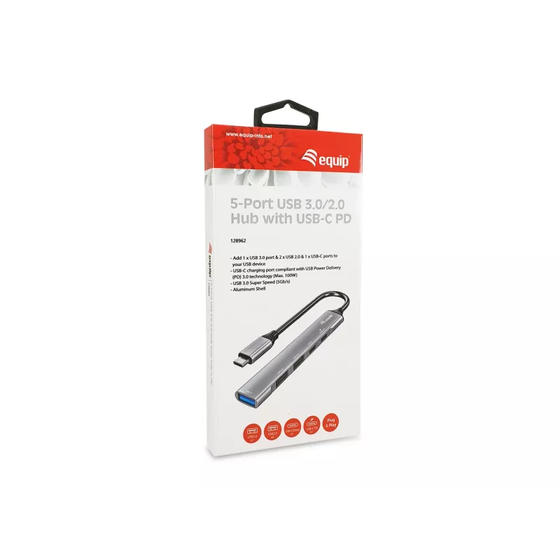 Equip 5-pordiline USB 3.0/2.0 jaotur USB-C PD-ga