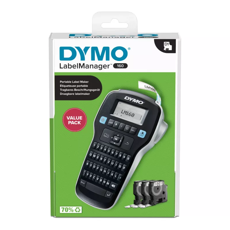DYMO LabelManager 160 Valuepack sildiprinter, termoülekanne, 160 x 160 DPI, 12 mm/s, D1, QWERTZ