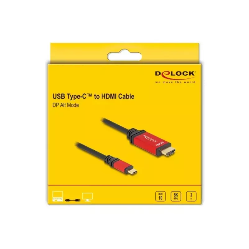 DeLOCK USB-C–HDMI-kaabel, DP Alt Mode, 8K 60 Hz, HDR, 2 m, punane