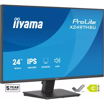 IIYAMA ProLite X2497HSU-B1 monitor 23,8 tolli (60,5 cm) Full HD IPS 1920×1080 4 ms USB‑C 2×, kõlarid, VESA, must
