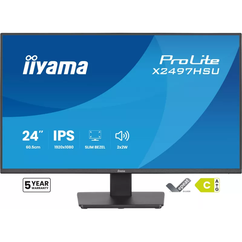 IIYAMA ProLite X2497HSU-B1 monitor 23,8 tolli (60,5 cm) Full HD IPS 1920×1080 4 ms USB‑C 2×, kõlarid, VESA, must