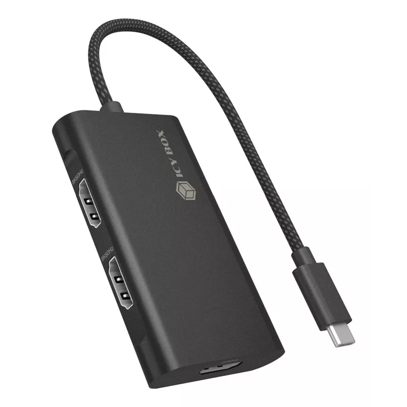 ICY BOX Adapter USB USB-C to 3x HDMI, USB 3.2 Gen 2 (3.1 Gen 2) USB-C, HDMI, 10000 Mbit/s, 144 Hz, 3840 x 2160, 7680 x 4320, 7680 x 4320 pikslit