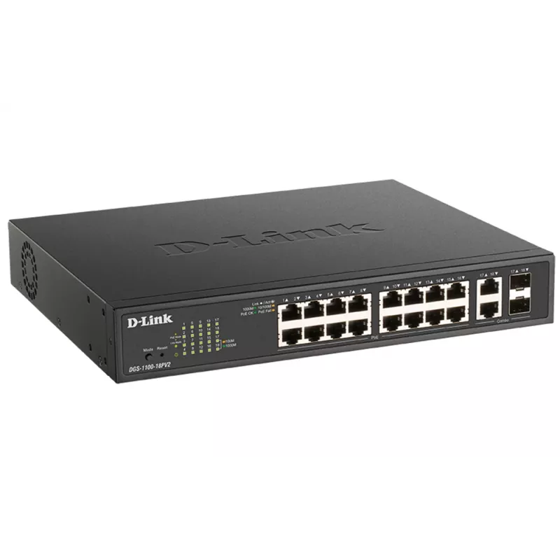 D-Link DGS-1100-18PV2 võrgukommutaator Hallatav L2 Gigabit Ethernet (10/100/1000) Toide üle Etherneti (PoE) 1U Must
