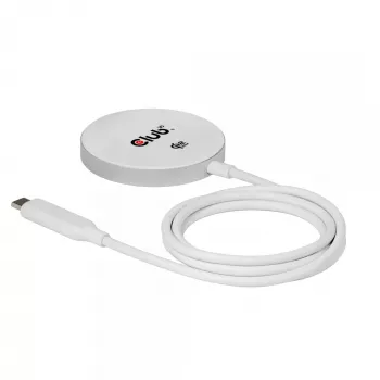 Juhtmevaba laadija club 3d CAC-3026 25W Qi2 magnetiline pad, Qi 2.2 MagSafe ühilduv, 1 m kaabel, valge