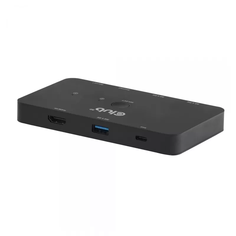 KVM-lüliti club 3d Dual USB-C HDMI-le, 2 pordiga, 4K UHD 3840x2160, USB-C konsool, 65W PD, must