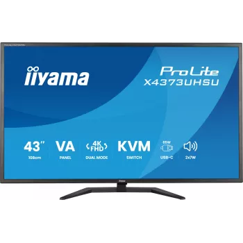 43-tolline IIYAMA ProLite X4373UHSU-B2 LED 4K Ultra HD monitor, 3840×2160, VA paneel, 3 ms, 450 cd/m², USB 3.2 jaotur, kõlarid, VESA, must