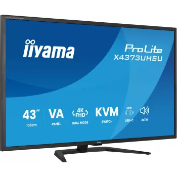 43-tolline IIYAMA ProLite X4373UHSU-B2 LED 4K Ultra HD monitor, 3840×2160, VA paneel, 3 ms, 450 cd/m², USB 3.2 jaotur, kõlarid, VESA, must