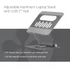 CLUB3D Reguleeritav alumiiniumist sülearvuti alus USB-C® jaoturiga, hall, 260 mm, 224 mm, 56 mm, 1.76 kg, 315 mm