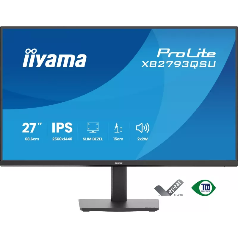 Monitor IIYAMA ProLite XB2793QSU-B1 27 tolli (68,6 cm) IPS LED Quad HD 2560x1440, matt, USB-jaotur, kõlarid, VESA, kõrguse reguleerimine, must