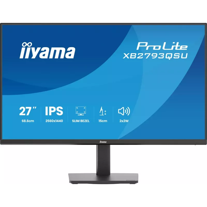 Monitor IIYAMA ProLite XB2793QSU-B1 27 tolli (68,6 cm) IPS LED Quad HD 2560x1440, matt, USB-jaotur, kõlarid, VESA, kõrguse reguleerimine, must