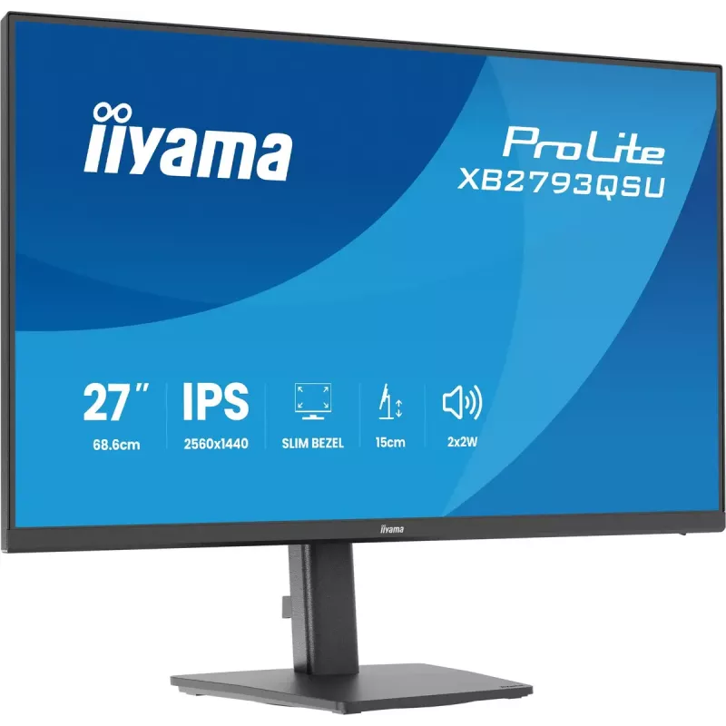 Monitor IIYAMA ProLite XB2793QSU-B1 27 tolli (68,6 cm) IPS LED Quad HD 2560x1440, matt, USB-jaotur, kõlarid, VESA, kõrguse reguleerimine, must