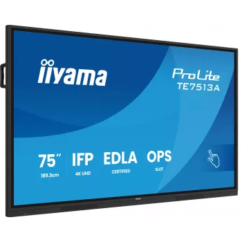 Interaktiivne lameekraan IIYAMA TE7513A-B2AG 75 tolli 4K UHD puuteekraan, 500 cd/m², Wi‑Fi, Android, 24/7