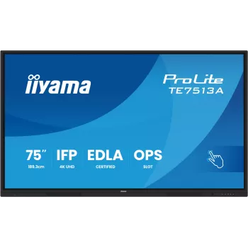 Interaktiivne lameekraan IIYAMA TE7513A-B2AG 75 tolli 4K UHD puuteekraan, 500 cd/m², Wi‑Fi, Android, 24/7