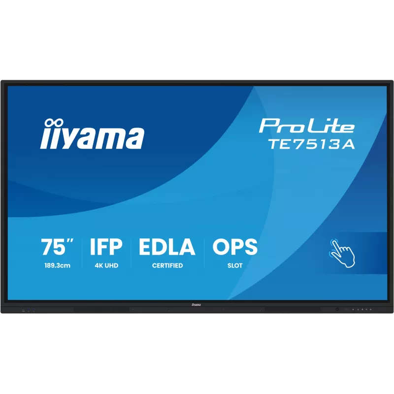 Interaktiivne lameekraan IIYAMA TE7513A-B2AG 75 tolli 4K UHD puuteekraan, 500 cd/m², Wi‑Fi, Android, 24/7