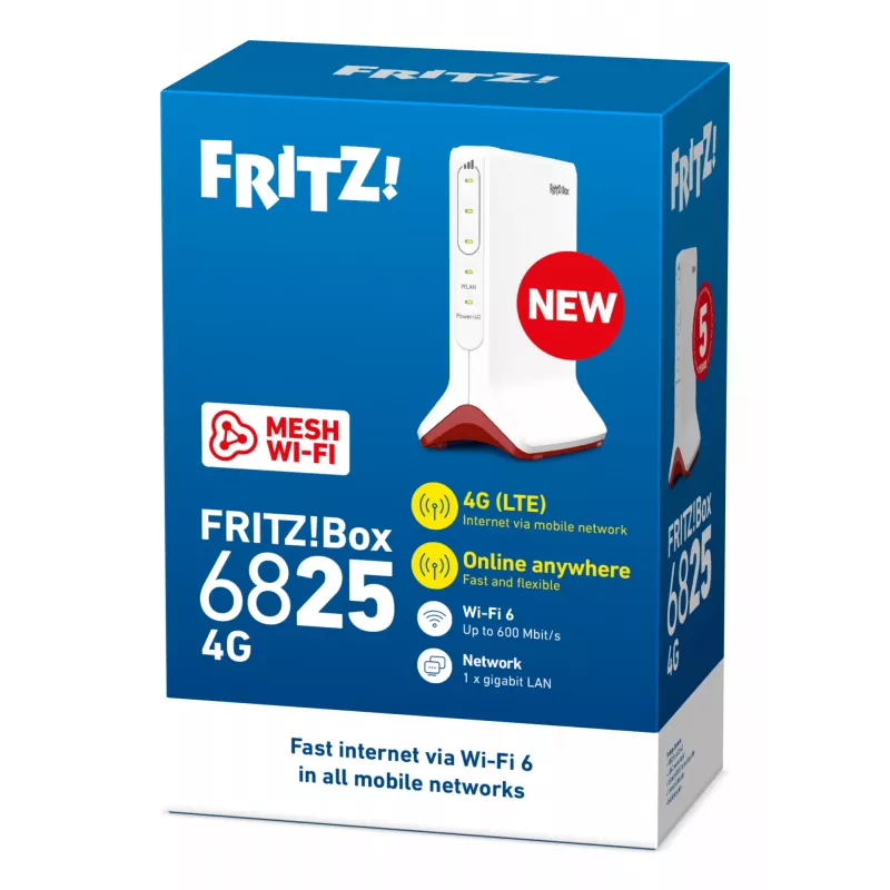 Box FRITZ 6825 4G juhtmevaba ruuter Gigabit Ethernet Ühesagedusala (2,4 GHz) Valge