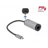 USB-C-adapter DeLOCK 64116 Gigabit LAN ja toiteedastus, hall
