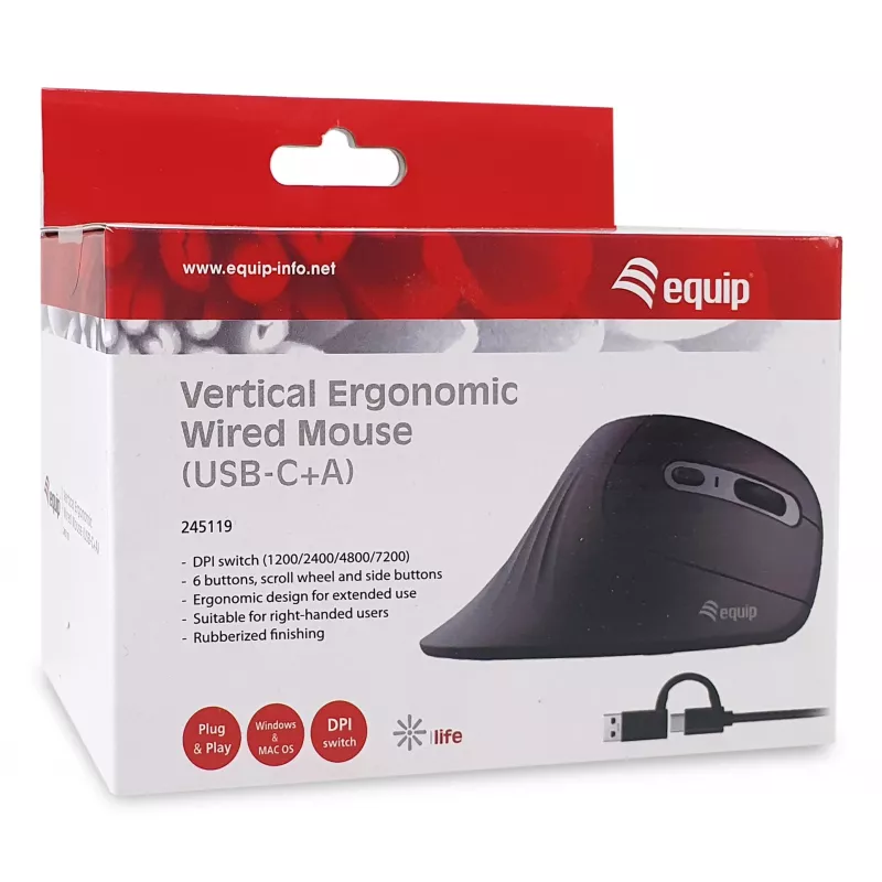 Equip 245119 hiir Universaalne Paremakäeline USB Type-A + USB USB-C Optiline 7200 DPI