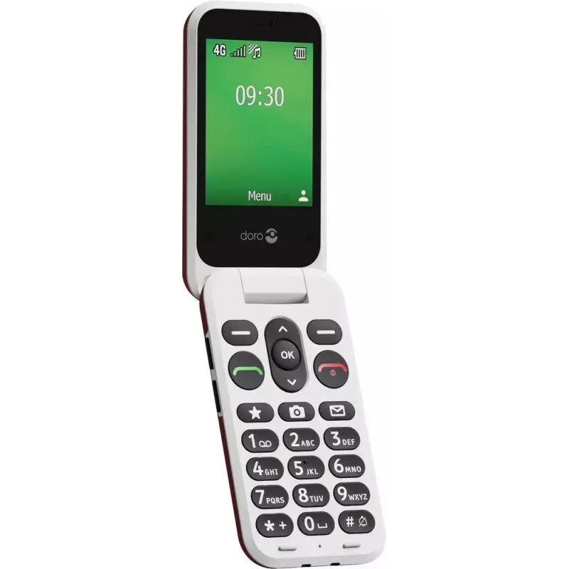 Feature phone Doro Leva E30 clamshell, 2.8 inch (7.11 cm) 320x240, Single SIM, 0.3 MP camera, 1150 mAh, IP55, Red/Valge