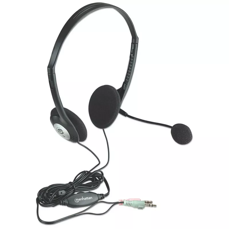 Manhattan Stereo kõrvapealsed kõrvaklapid (3,5 mm), mikrofonivars, juhtmega helitugevuse reguleerimine, poroloonist kõrvapadjad, standardne 2x 3,5 mm stereopistik/pesa heli/mikrofoni kasutamiseks, kaabel 2 m, must, kolmeaastane garantii