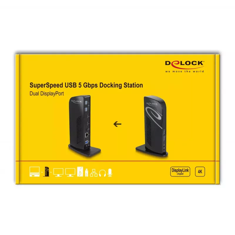 DeLOCK USB-dokkimisjaam kahe DisplayPordiga, 4K, USB 3.2, LAN, heli