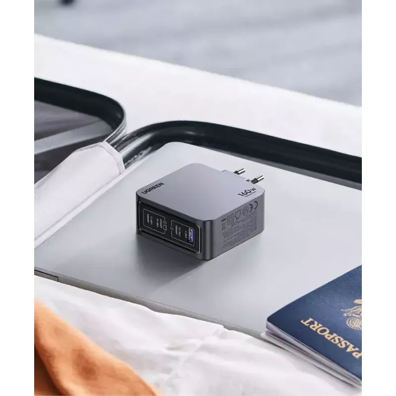 Ugreen Nexode Pro 160W GaN laadija USB-C kaabliga universaalne must, hall AC kiirlaadimine siseruumides