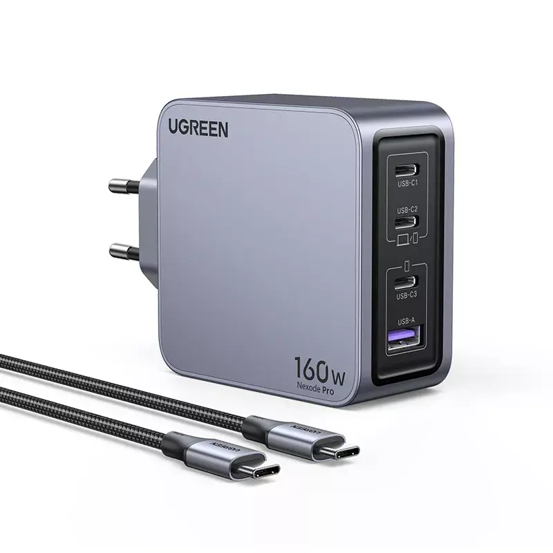 Ugreen Nexode Pro 160W GaN laadija USB-C kaabliga universaalne must, hall AC kiirlaadimine siseruumides