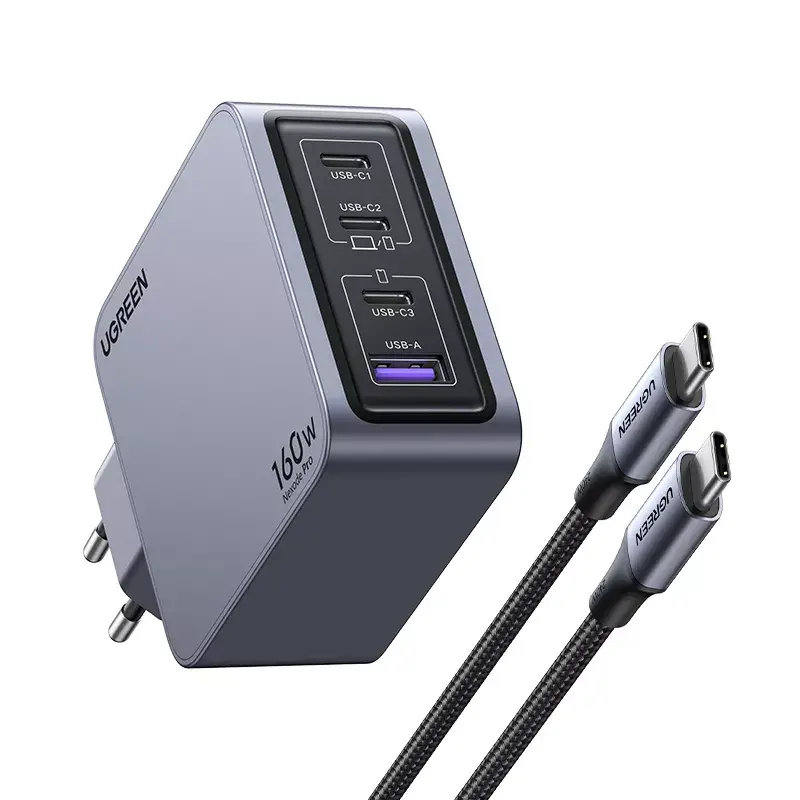 Ugreen Nexode Pro 160W GaN laadija USB-C kaabliga universaalne must, hall AC kiirlaadimine siseruumides
