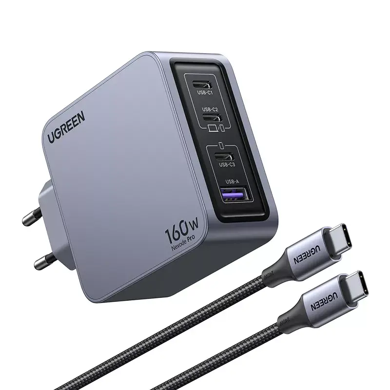Ugreen Nexode Pro 160W GaN laadija USB-C kaabliga universaalne must, hall AC kiirlaadimine siseruumides