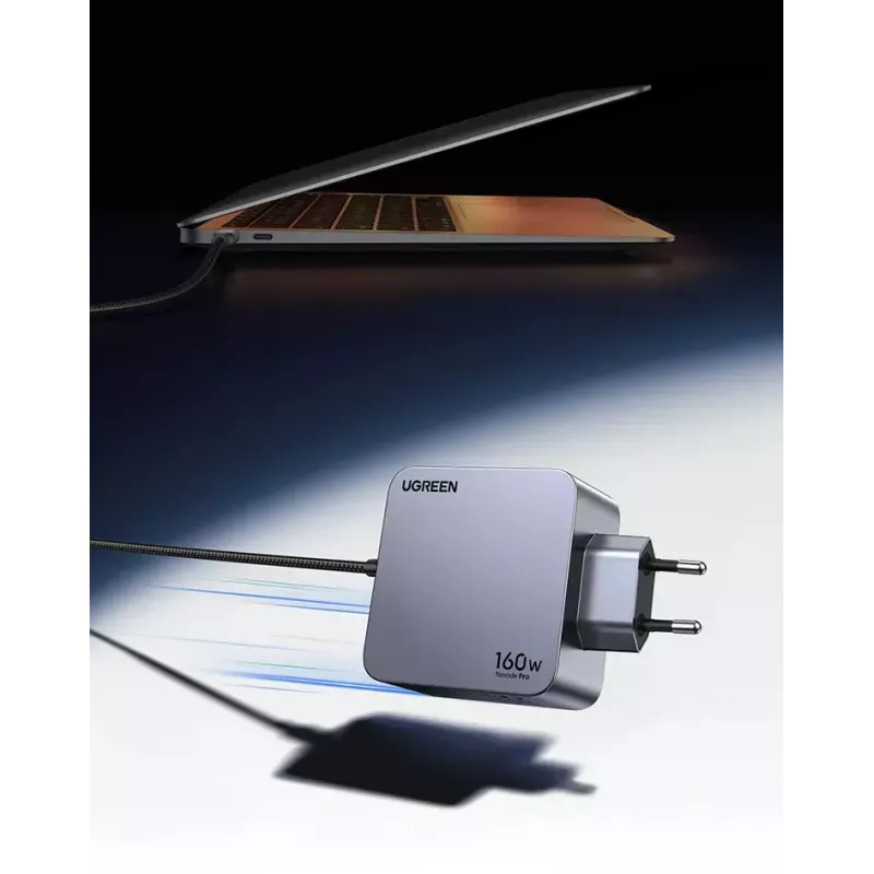 Ugreen Nexode Pro 160W GaN laadija USB-C kaabliga universaalne must, hall AC kiirlaadimine siseruumides