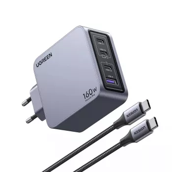 Ugreen Nexode Pro 160W GaN laadija USB-C kaabliga universaalne must, hall AC kiirlaadimine siseruumides
