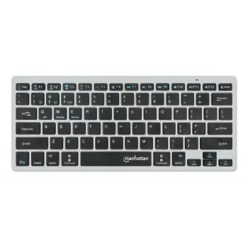 Manhattan Ultra õhuke Dual-Mode juhtmevaba klaviatuur, Saksa QWERTZ paigutus, Bluetooth (v3.0) ja juhtmeta (2,4 GHz), 78 madalprofiiliga kääritüüpi klahvi, automaatne toitehaldus, leviala 10 m, USB-A mikro vastuvõtja, AAA-aku (kaasas), Windows ja Mac, kolmeaastane garantii