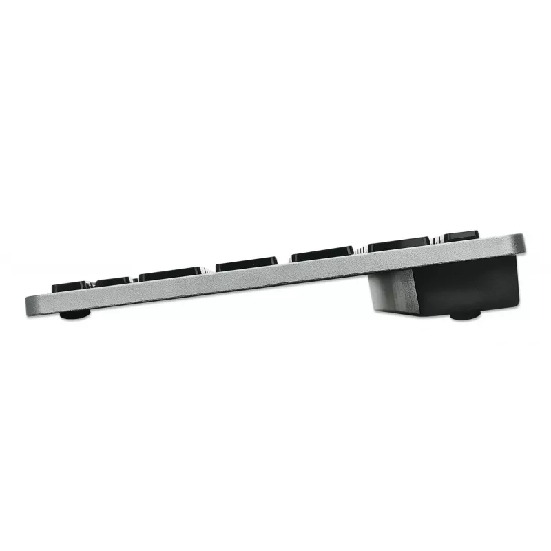Manhattan Ultra õhuke Dual-Mode juhtmevaba klaviatuur, Saksa QWERTZ paigutus, Bluetooth (v3.0) ja juhtmeta (2,4 GHz), 78 madalprofiiliga kääritüüpi klahvi, automaatne toitehaldus, leviala 10 m, USB-A mikro vastuvõtja, AAA-aku (kaasas), Windows ja Mac, kolmeaastane garantii