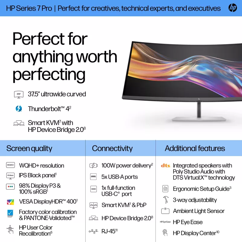 HP Series 7 Pro 37,5-tolline WQHD+ Thunderbolt 4 monitor - 738pu
