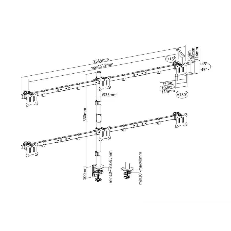 Monitor Desk Mount Bracket Equip 17 inch-32 inch Articulating 6, Equip 17 inch-32 inch Articulating 6 Monitor Desk Mount Bracket