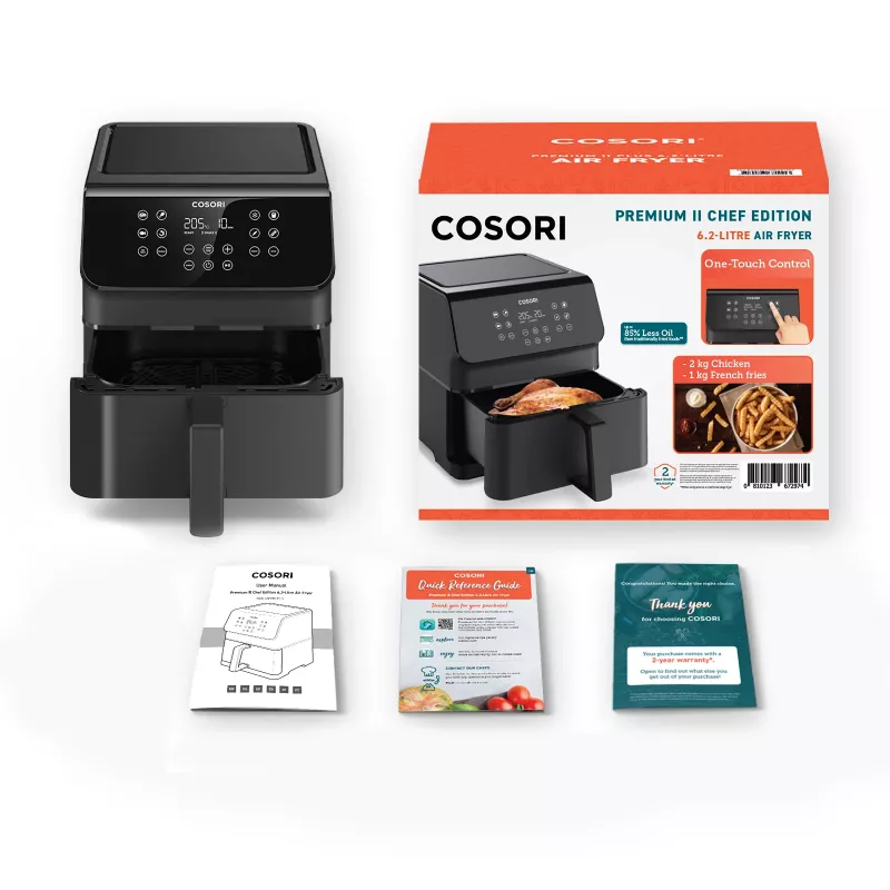 Cosori Premium II Chef Edition, ühekordne 6,2 L eraldiseisev 1700 W kuumaõhufritüür, must